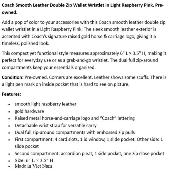 Coach Smooth Leather Double Zip Wallet Wristlet Pink Pre-owned - Picture 2 of 7